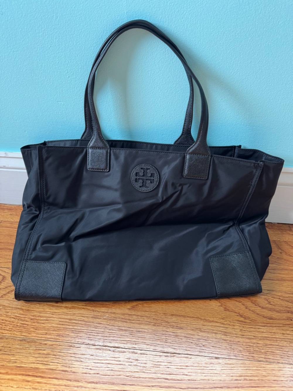 Tory Burch Black Nylon Everyday Tote with Logo Medallion